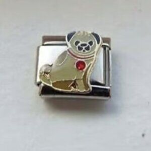 Cute enamel Pug dog 9mm stainless steel italian charm bracelet link new